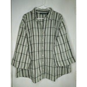 Lemon Grass Studio Green Striped Woman's Plus Size18W Button Up Collared Shirt